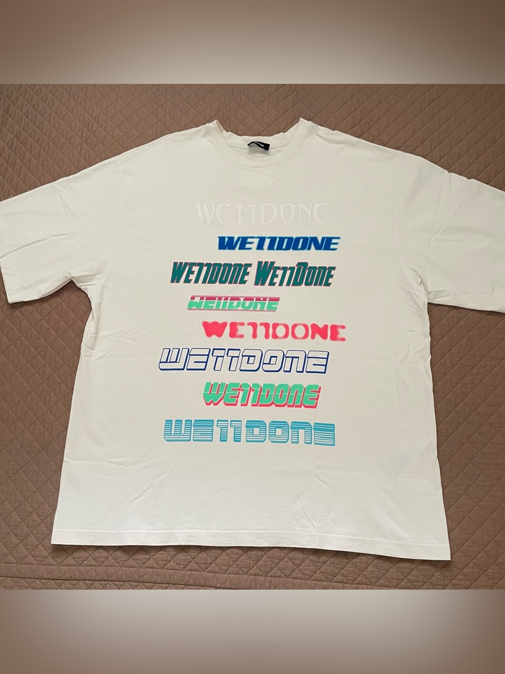WE11DONE Multi Logo Graphic Oversized T-Shirt Cream XL Fit NWOT